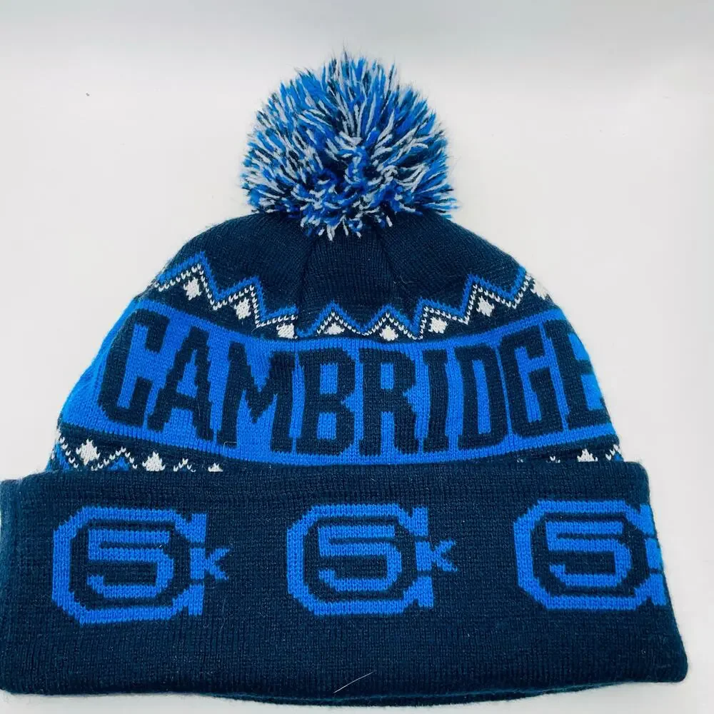 Cambridge 5K Yulefest Beanie Hat Blue Pom Winter Race Knit Men Women One Size